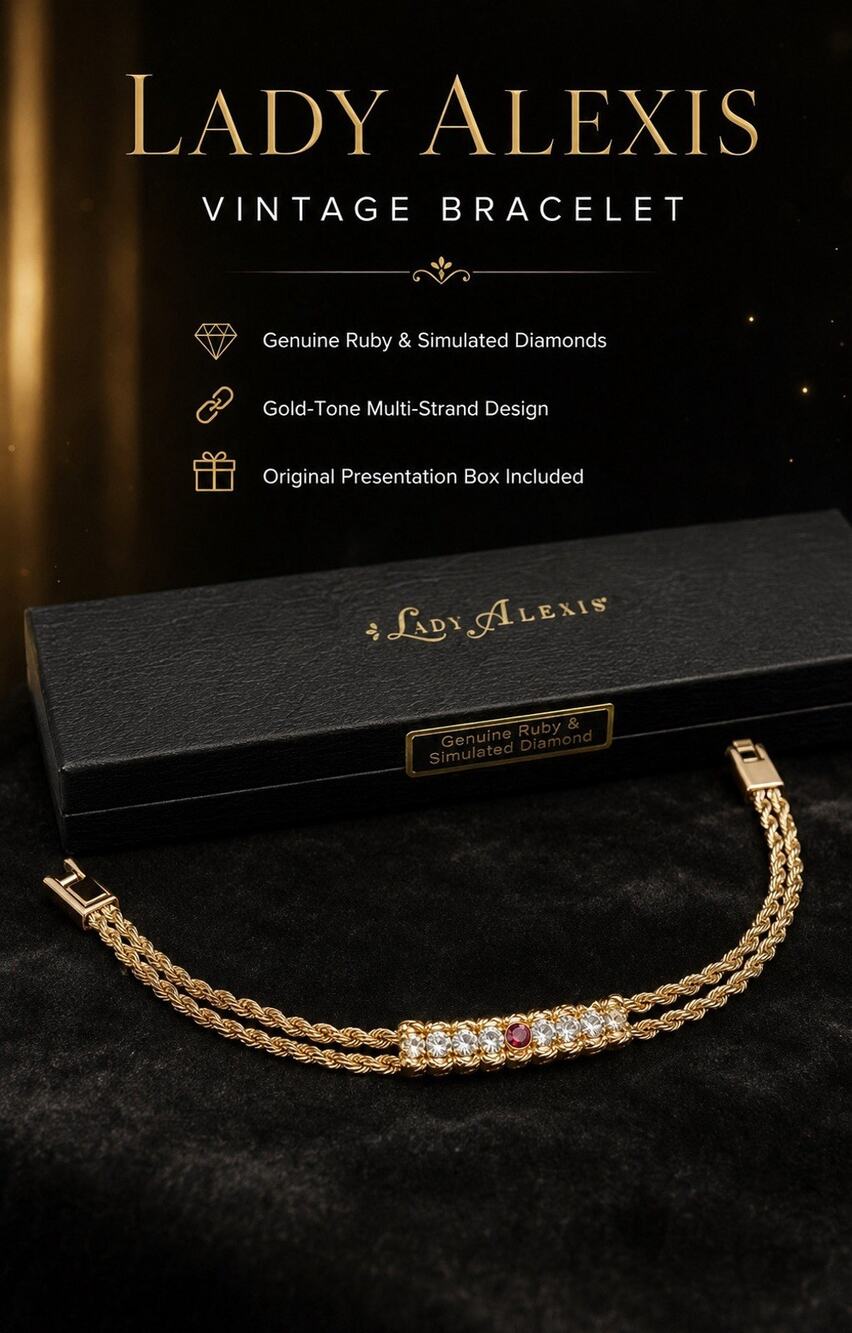 Lady Alexis Signed Multi-Strand Gold Plated Bracelet Ruby & Sim Diamond